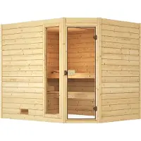 Weka massiefhouten sauna VALIDA, hoekmodel, 3 GTF, afmetingen: 7,5 x 239 x 189 x 204 (lengte x breedte x diepte x hoogte)