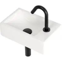 Plieger Houston & Lupo 2.0 fonteinpack m. fontein m. kraangat rechts, bak links 37x23cm incl. toiletkraan zwart, design afv.plug + sifon wit/zwart 1204006