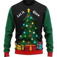 JAP Christmas Kersttrui met lichtjes (maat 4XL) - 100% Gerecycled - Kriebelt niet - Kerstcadeau volwassenen - Foute Kersttrui dames en heren XXXL - Let it glow - Zwart