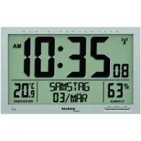 Technoline WS 8013 - Wandklok - Digitaal - Rechthoek - Radiogestuurde tijdsaanduiding - 12/24 - Datumaanduiding - Binnentemperatuur - Vochtigheid - Kunststof - Cijfers - Zilverkleurig