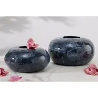 Invicta Design set van 2 vazen STONE 25cm zwart gemarmerd handgemaakt - 43186