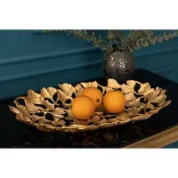 Invicta Decoratieve kom GINKGO LEAFS 40cm goud handgemaakt metaal - 41795