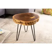 Invicta industrieele bijzettafel GOA 40cm natuurlijk acacia massief hout boomstam ronde haarspeldpoten - 42902