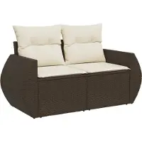 vidaXL Tuinbank 2-zits met kussens poly rattan bruin