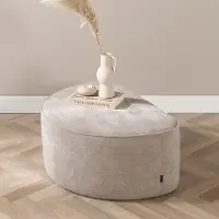 Livin24 Hocker Neso halve maan stof gemêleerd taupe