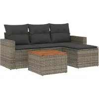 vidaXL 5-delige tuinmeubelset met kussens, grijs, polyrotan