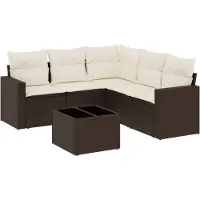 vidaXL 6-delige Loungeset met kussens poly rattan bruin