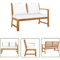 The Living Store Acacia Hout - Tuinbank - Tuinbank met crèmekleurig kussen 114,5 cm massief acaciahout - Outdoor Furniture - Tuinset - Loungebank