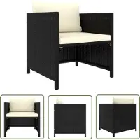 The Living Store Lounge Set - Tuinbank - Tuinbank met kussens poly rattan zwart - Buitendrank - Ratan Meubilair - Zwarte Tuinbank
