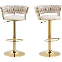 Merax Barkrukken Set van 2 - Draaibaar en in Hoogte Verstelbaar - Velvet - Beige met Goud