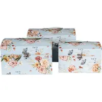 Clayre & Eef Decoratie Koffer Set van 3 30x20x20 /26x18x18/22x15x15 cm Blauw Karton Bloemen
