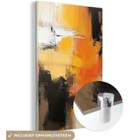 MuchoWow Glasschilderij 120x180 cm - Schilderij acrylglas - Abstract - Modern - Verflook - Herfst kleuren - Oranje - Foto op glas - Muurdecoratie woonkamer - Wanddecoratie slaapkamer - Schilderijen