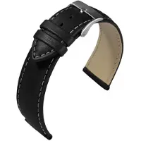 Eulit horlogeband - leer - 20 mm - zwart - metalen gesp