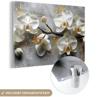MuchoWow Glasschilderij 180x120 cm - Schilderij acrylglas - Bloemen - Orchidee - Abstract - Modern - Foto op glas - Muurdecoratie woonkamer - Wanddecoratie slaapkamer - Schilderijen