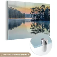 MuchoWow Glasschilderij 180x120 cm - Schilderij acrylglas - Water - Bomen - Natuur - Landschap - Foto op glas - Muurdecoratie woonkamer - Wanddecoratie slaapkamer - Schilderijen