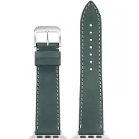Eulit leer horlogeband geschikt voor Apple Watch 38/40/41 maat - Serie 1/2/3/4/5/6/7/8/9/10 + SE - nubuk smart - 20mm - groen - metalen zwart gesp - incl. adapter