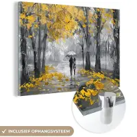 MuchoWow Glasschilderij 180x120 cm - Schilderij acrylglas - Natuur - Geel - Park - Zwart - Wit - Foto op glas - Muurdecoratie woonkamer - Wanddecoratie slaapkamer - Schilderijen