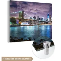 MuchoWow Glasschilderij 160x120 cm - Schilderij acrylglas - New York - Skyline - Stad - Kleuren - Foto op glas - Muurdecoratie woonkamer - Wanddecoratie slaapkamer - Schilderijen