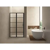 Wiesbaden Horizon Nisdeur Met Vast Paneel 80cm - Mat Zwart - Veiligheidsglas - Douche, Douchedeuren - 8719956084966