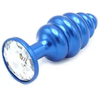 O-products Aluminum Geribbelde Buttplug met kristal - blauw