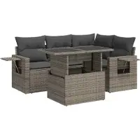 vidaXL 5-delige tuinmeubelset met kussens, grijs, polyrotan
