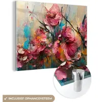 MuchoWow Glasschilderij 160x120 cm - Schilderij acrylglas - Kunst - Bloemen - Roze - Rozen - Natuur - Foto op glas - Muurdecoratie woonkamer - Wanddecoratie slaapkamer - Schilderijen