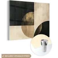 MuchoWow Glasschilderij 160x120 cm - Schilderij acrylglas - Abstract - Geometrische vormen - Zwart - Goud - Foto op glas - Muurdecoratie woonkamer - Wanddecoratie slaapkamer - Schilderijen