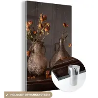 MuchoWow Glasschilderij 120x180 cm - Schilderij acrylglas - Stilleven - Bloemen - Vaas - Donker - Foto op glas - Muurdecoratie woonkamer - Wanddecoratie slaapkamer - Schilderijen
