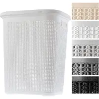 Kadax Wasmand, 50L, multifunctionele wasmand met deksel - lichte wasverzamelaar, wassorteerder van kunststof, voor badkamer, vuile kleding, speelgoed, wasmand - Wit