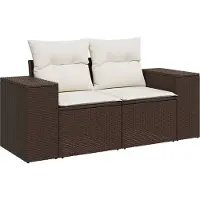 vidaXL Tuinbank 2-zits met kussens poly rattan bruin