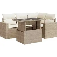 vidaXL 5-delige tuinmeubelset met kussens, beige, van polyrotan