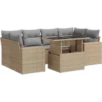 vidaXL 7-delige Loungeset met kussens poly rattan beige