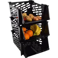 Merkloos 3x Groentemand Zwart opbergmand voor groente en fruit Mandenrek Keukenrek Rek met Manden Fruit Opbergmand