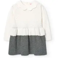 Boboli Knitwear Combined Long Sleeve Dress Wit,Grijs 3 Years Kinderen