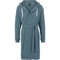 BOSS Blauwe ochtendjas met capuchon en logoprints op de mouwen Maat S