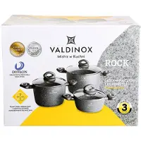Valdinox Rock 6 delige exclusieve pannenset met een hoogwaardige coating - gehard glazen deksels - Grijs - professionele kwaliteit - kookpannenset