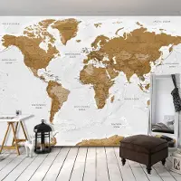 Karo-art 196cm X 140cm - Zelfklevend fotobehang - Wereldkaart, Witte oceanen, premium print