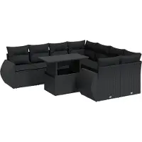 vidaXL 9-delige tuinmeubelset met kussens, zwart, polyrotan
