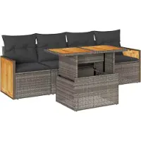 vidaXL 5-delige tuinmeubelset met kussens, grijs, polyrotan, acaciahout