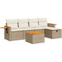 vidaXL 6-delige tuinmeubelset met kussens, beige, polyrotan