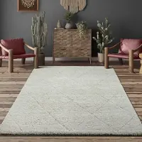 The Carpet Bahar Shaggy – Hoogpolig vloerkleed met ruitpatroon in Scandinavische stijl, crème, 200 x 290 cm