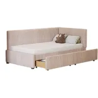 Merax Gestoffeerd Slaapbank Bed 90x200 cm - Beige - Design met 2 Grote Lades en Lattenbodem - Multifunctioneel en Stijlvol