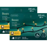 Lumineo Kerstverlichting - 2x - 240 leds - klassiek warm wit -1800 cm - black cable - timer en dimmer