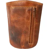 LEATHER DESIGN Klok Sleuteletui met Ritsvakje Hunter Bruin