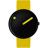 Picto Design Horloge Zwarte Wijzerplaat, Kanarie Gele Lederen Horlogeband 43388-6120B - Herenhorloge - 40mm