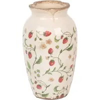 Clayre & Eef Vaas Ø 16x27 cm Beige Rood Keramiek Aardbeien
