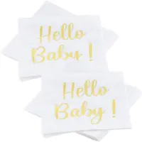 Chaks Baby kraamfeest/geboorte servetten - Hello Baby! - 40x - wit/goud - babyshower - 33 cm