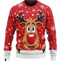 JAP Christmas Kersttrui (maat 6XL) - 100% Gerecycled - Kriebelt niet - Kerstcadeau volwassenen - Foute Kersttrui dames en heren XXXXXL - Rudolf het Rendier - Rood