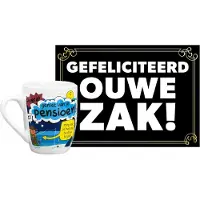 123 Kado koffiemokken Grappige verjaardagsmok/beker Hoera Pensioen tekst 300 ml + wenskaart Gefeliciteerd ouwe zak