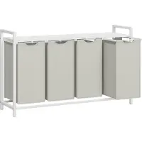 Mazazu MIRA Home - Wasmand - Kast met wasmanden - Hout/Metaal - Wit - 33x166x72